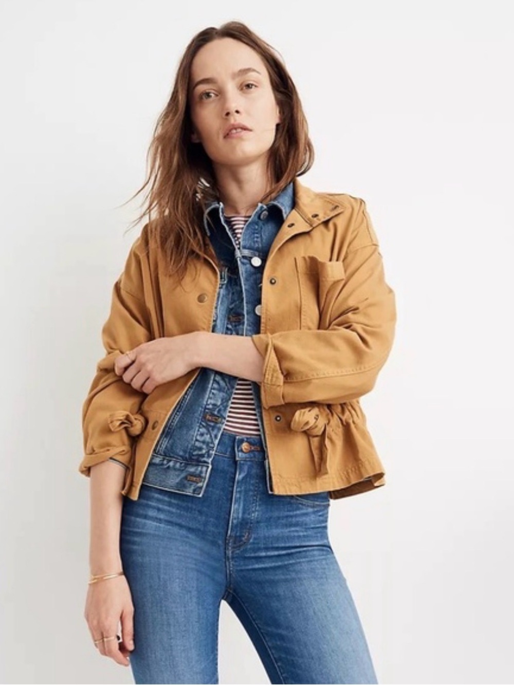 Madewell Southlake Military utility Jacket soft lightweight cotton rayon tan L - Picture 3 of 11